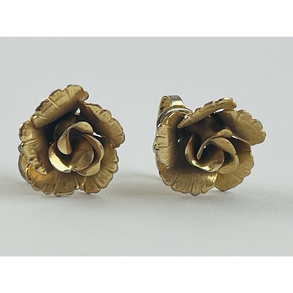 Lisner Open Rose Flower Clip On Earrings Gold Tone Jewelry Vintage Granny 3D Chu - Picture 12 of 13